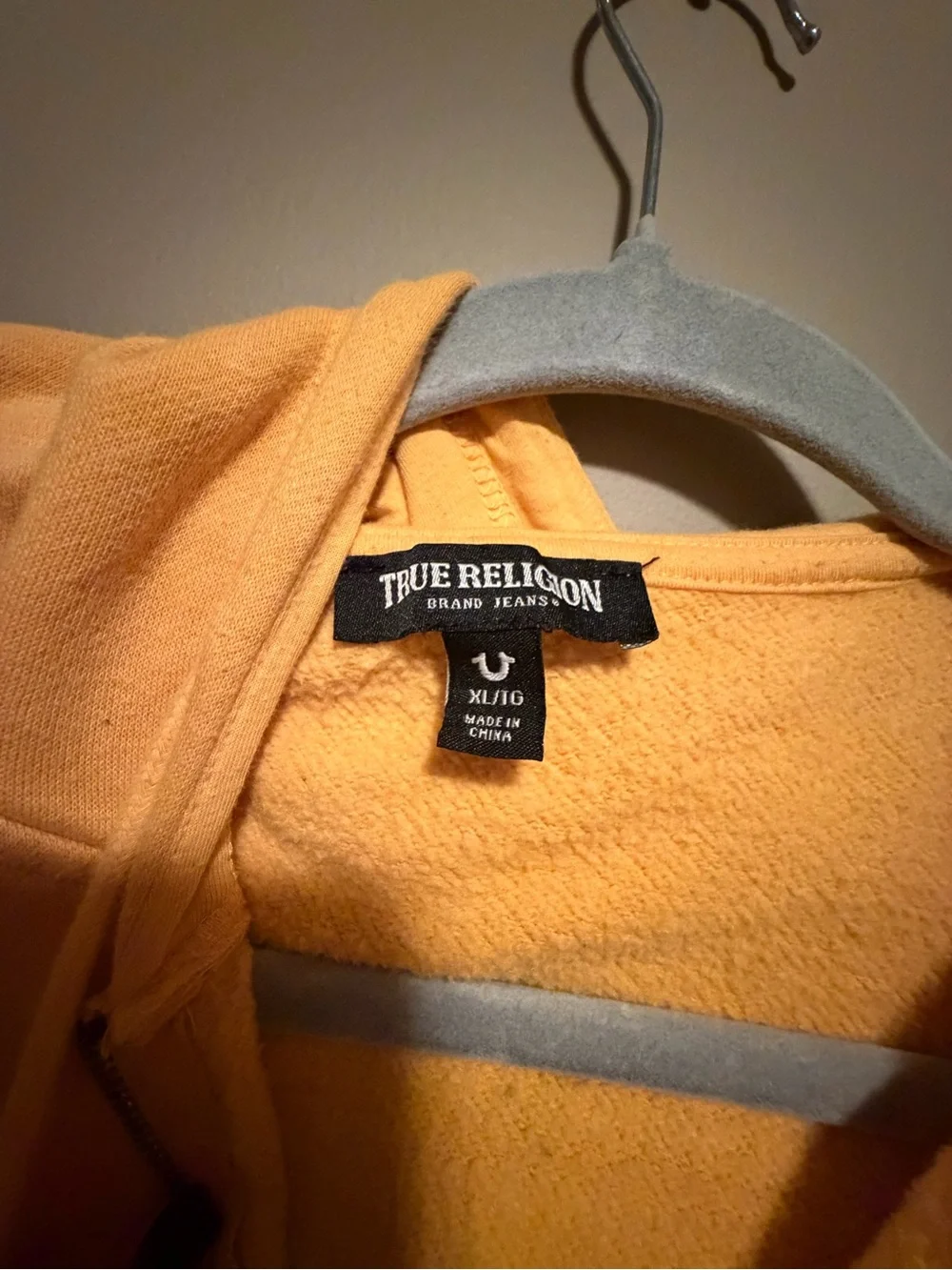 True Religion Mustard Zip Front Hoodie with Logo